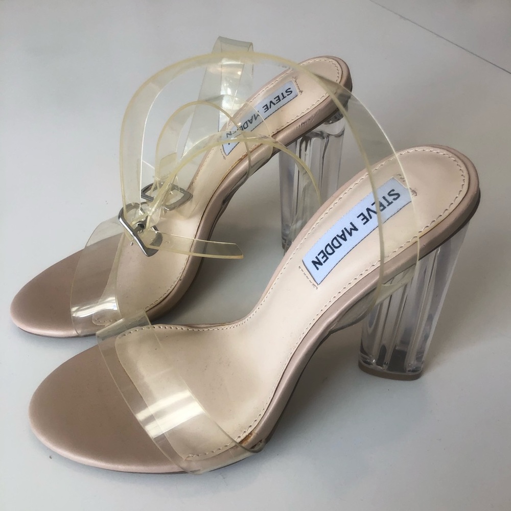 Tan and clear heels